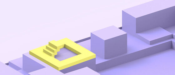 Abstract Background Minimal Success and Modern Geometry  square box with Yellow Stair Concept on purple - 3d rendering