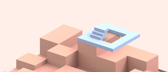 Abstract Background Minimal Success and Modern Geometry with blue Stair Concept on Pink - 3d rendering