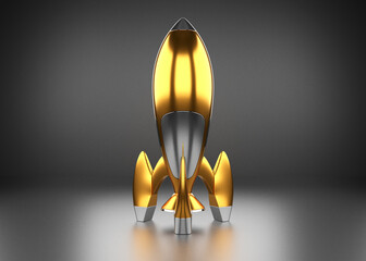 Metallic Rocket in Dark Background. 3D Render