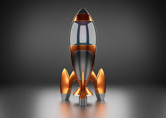 Metallic Rocket in Dark Background. 3D Render