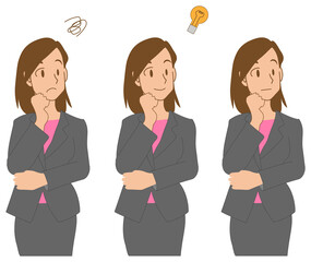 悩むビジネスウーマン   表情セット