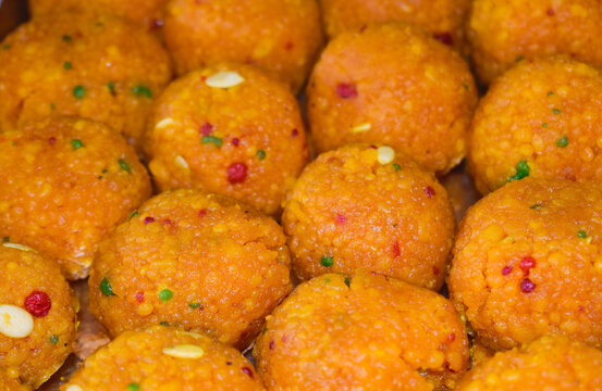 Closeup Of A Delicious Indian Snack, Motichoor Laddoo