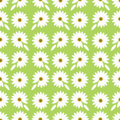 Chamomiles with petals on a green background as a design element. Vector seamless pattern for textile, wallpaper, wrapping paper, print, poster, postcards