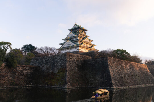 Osaka Castle And The Setting Sun