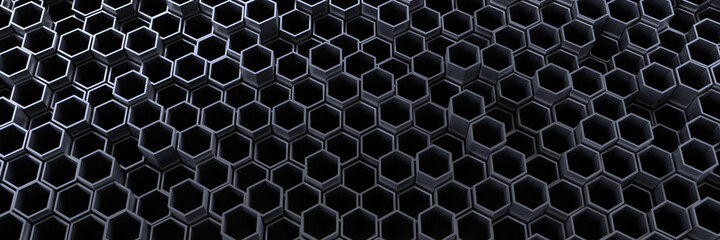 Background of hexagons. Geometric structure of honeycombs. 3D visualization