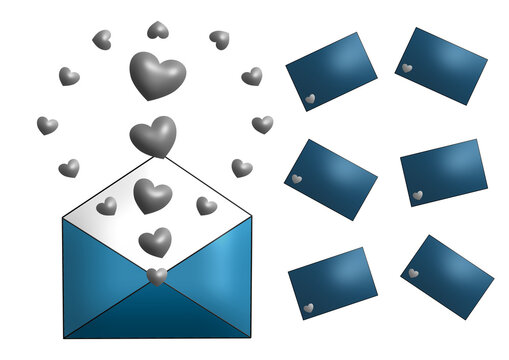Blue envelope with silver hearts and cards