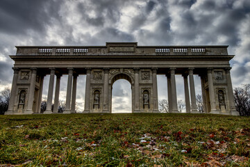Fototapeta na wymiar Colonnade Reistna in Valtice with dramatic clouds - fall and winter season - South Moravia, Czech Republic - HDR