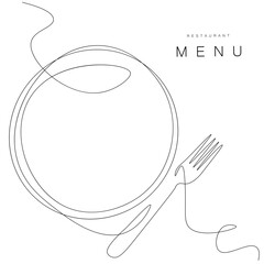 Menu restaurant background with plate and fork, vector illustration