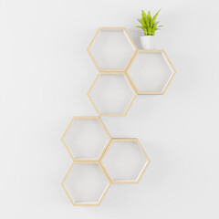 wooden Hexagon shelf copy space for mock up, Japanese ,isolated background