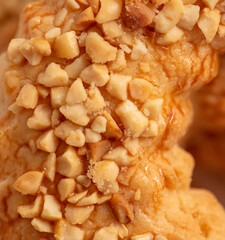 Shortbread cookies with nuts close-up. Background