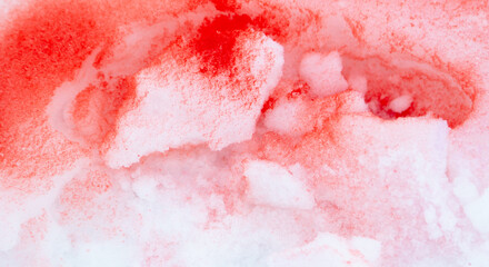 Red paint on the snow in winter.