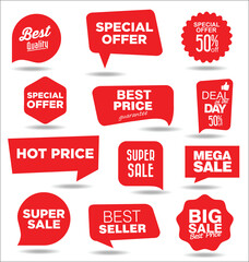 Collection of red discount price tag Label