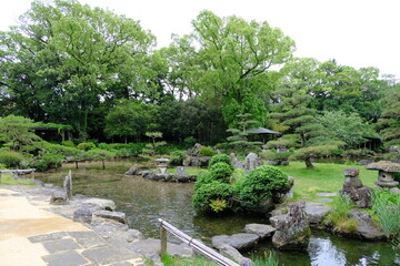 Fototapeta na wymiar 庭園と池と緑