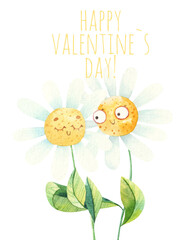cute couple of lovers daisies, card for valentine's day,  illustration