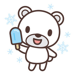 Cute polar bear character with popsicles  アイスキャンデーを持っているかわいい白熊のキャラクター