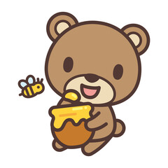 Cute bear character licking honey-ハチミツを舐めるかわいいクマのキャラクター