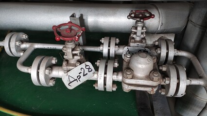 Pipelines and fittings of thermal equipment. High pressure steam lines. Industrial equipment. Thermal power plant.