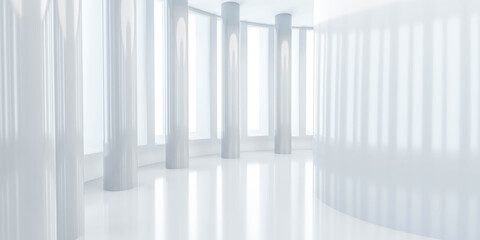 white hall with high ceiling and high columns 3d render illustration