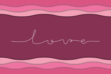 Vector Paper cut style illustration. Happy Valentines day. Banner with love text