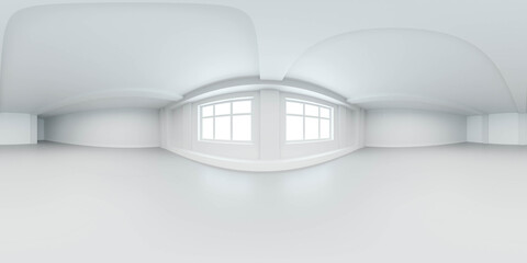 360 degree panorama view of white empty vintage room 3d render illustration