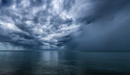 Boat and storm in the sea for background