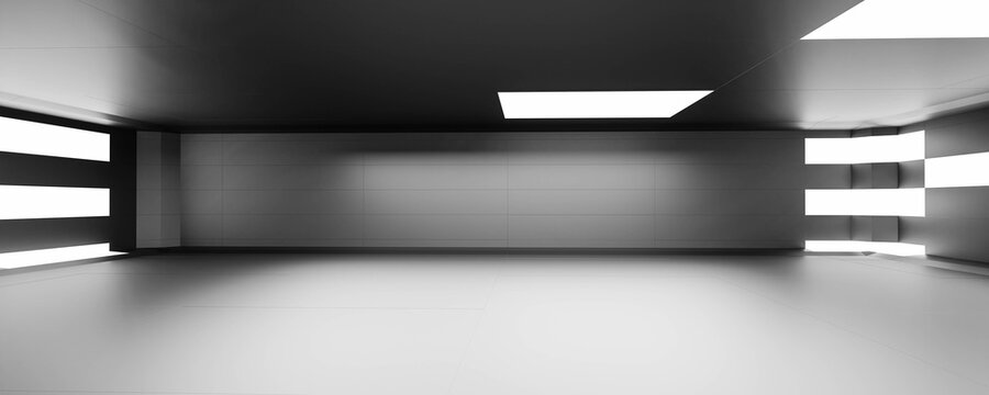 Empty futuristic room with dark surface 3d render illustration