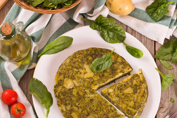 Spanish omelette with spinach.
