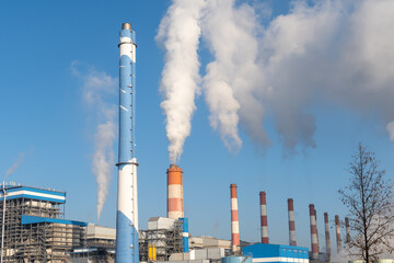 Obraz premium Lignite or Coal power plants. Northern Thailand. (Air pollution, Global warming)