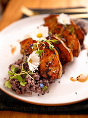 beef steak with mashed potatoes