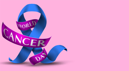 World Cancer Day with purple ribbon for poster or banner. Simple style paper art. 4 february