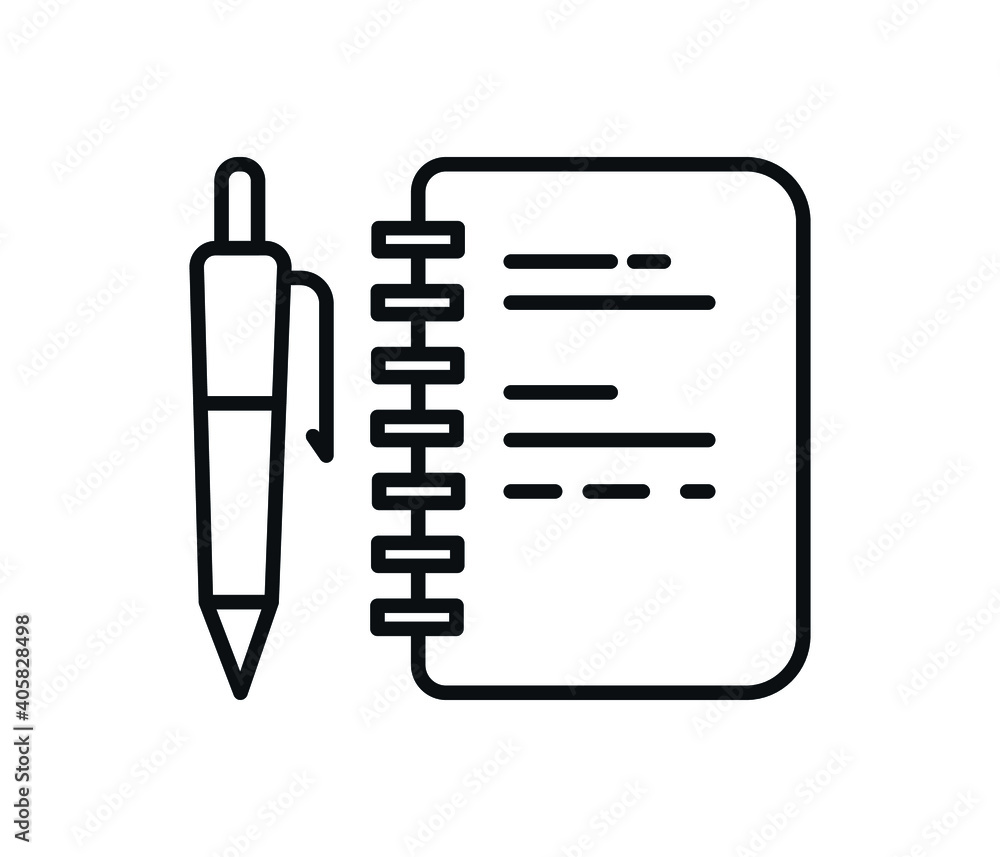 Poster notepad and pen icon with editable stroke and pixel perfect.