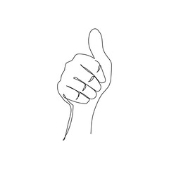 Thumb up sign hand. One line drawing. Minimalism design. Vector illustration.