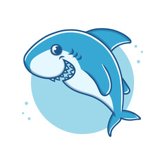 Dolphin Cute Cartoon Vector Illustration Sticker. Whale Fish Mascot Logo. Sharks Attack Symbol Icon Character Element