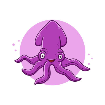 Octopus Cartoon Vector Illustration. Squid Seafood Sticker Mascot Logo. Animal Wildlife Ocean Symbol Icon Character Element