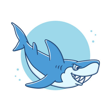 Angry Shark Cartoon Vector Illustration Sticker. Whale Fish Mascot Logo. Sharks Attack Symbol Icon Character Element