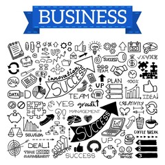 Business doodles set hand drawn with thin line