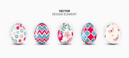 Realistic 3d Easter Egg Design Element Collection Set on Light Background. Vector Illustration  EPS10