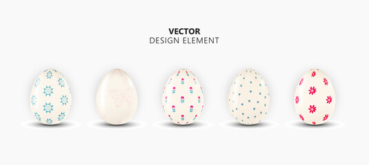 Realistic 3d Easter Egg Design Element Collection Set on Light Background. Vector Illustration  EPS10
