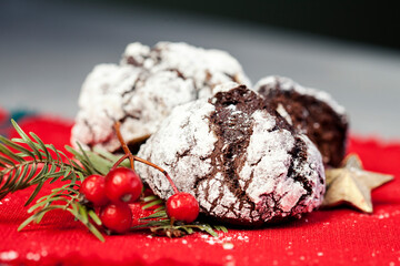 Chocolate cookies in powdered sugar. Chocolate wrinkles.