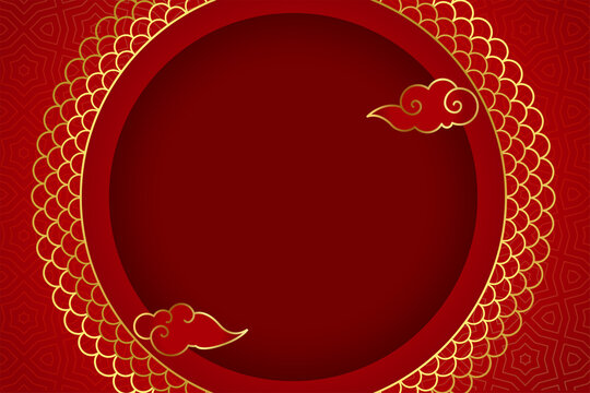 Traditional chinese greeting with cloud on red background