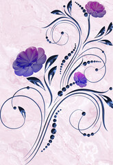 Blue pattern on marble flowers drawing