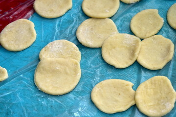 Fototapeta na wymiar round blanks for dough dumplings