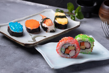 Sushi set on a gray background