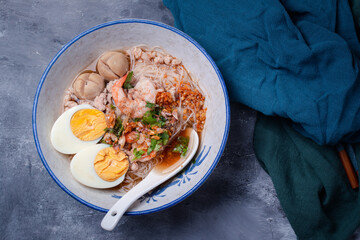 Tom Yum Noodles with Shrimp and Egg