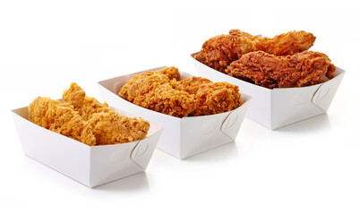 Fried breaded chicken fillet in white cardboard boxes © bigacis