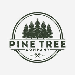 pine trees logo vintage style, rustic retro, design template, vector illustration.