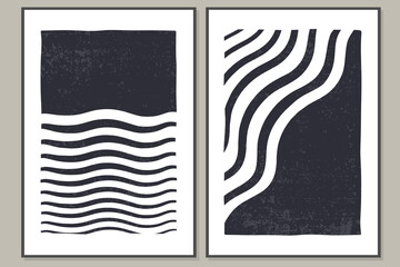 Set the minimum geometric design posters 20s, primitive elements of waves and lines. Vector illustration.