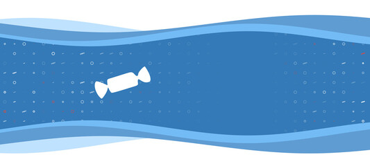 Blue wavy banner with a white candy symbol on the left. On the background there are small white shapes, some are highlighted in red. There is an empty space for text on the right side