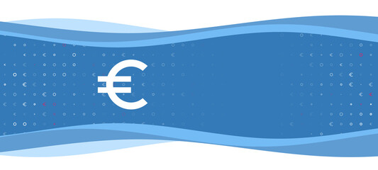 Blue wavy banner with a white euro symbol on the left. On the background there are small white shapes, some are highlighted in red. There is an empty space for text on the right side