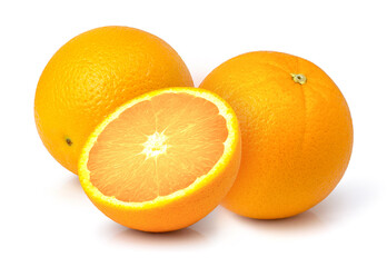orange fruit and half slice isolated on white